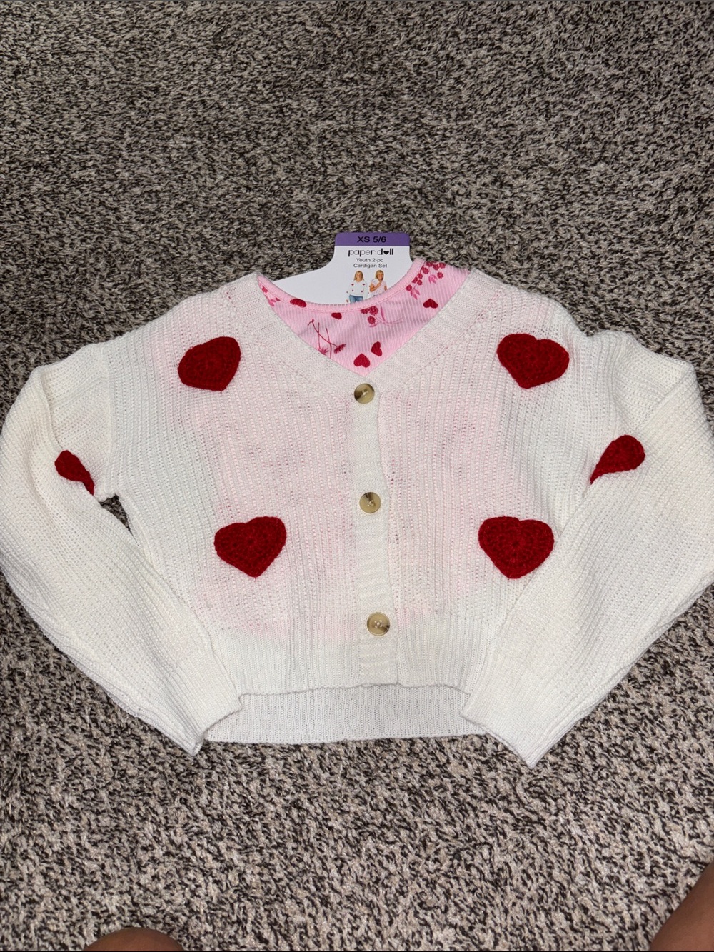 paper doll White Cardigan with Red Heart Accents